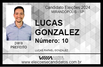 Candidato LUCAS GONZALEZ 2024 - MIRANDÓPOLIS - Eleições