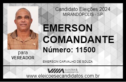 Candidato EMERSON COMANDANTE 2024 - MIRANDÓPOLIS - Eleições