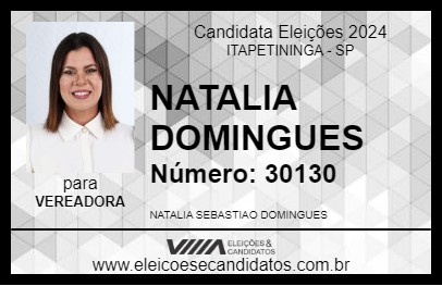 Candidato NATALIA DOMINGUES 2024 - ITAPETININGA - Eleições