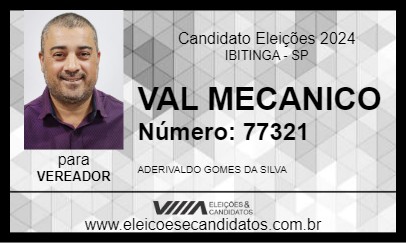 Candidato VAL MECANICO 2024 - IBITINGA - Eleições