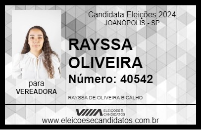 Candidato RAYSSA OLIVEIRA 2024 - JOANÓPOLIS - Eleições