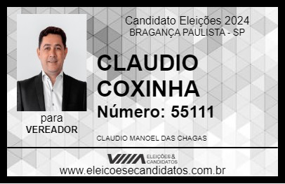 Candidato CLAUDIO COXINHA 2024 - BRAGANÇA PAULISTA - Eleições