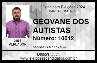 Candidato GEOVANE DOS AUTISTAS 2024 - BARRA BONITA - Eleições