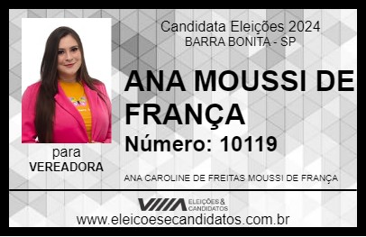 Candidato ANA MOUSSI DE FRANÇA 2024 - BARRA BONITA - Eleições