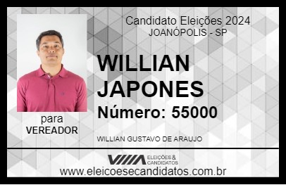 Candidato WILLIAM JAPONES 2024 - JOANÓPOLIS - Eleições