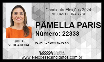 Candidato PÂMELLA PARIS 2024 - RIO DAS PEDRAS - Eleições