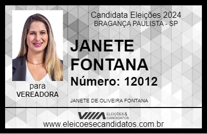 Candidato JANETE FONTANA 2024 - BRAGANÇA PAULISTA - Eleições