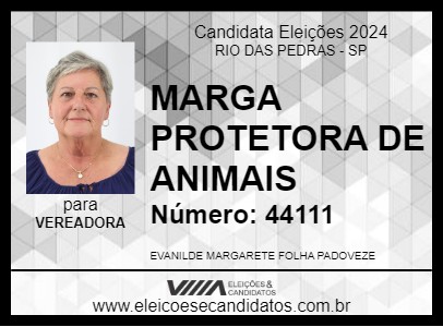 Candidato MARGA PROTETORA DE ANIMAIS 2024 - RIO DAS PEDRAS - Eleições