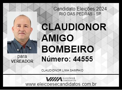 Candidato CLAUDIONOR AMIGO BOMBEIRO 2024 - RIO DAS PEDRAS - Eleições