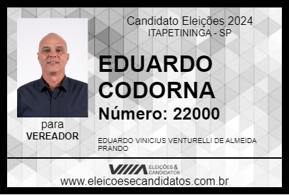 Candidato EDUARDO CODORNA 2024 - ITAPETININGA - Eleições