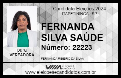 Candidato FERNANDA SILVA SAÚDE 2024 - ITAPETININGA - Eleições