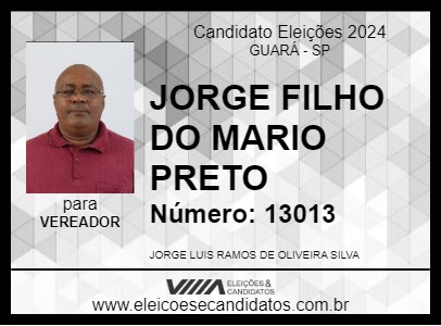 Candidato JORGE FILHO DO MARIO PRETO 2024 - GUARÁ - Eleições