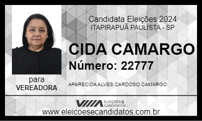 Candidato CIDA CAMARGO 2024 - ITAPIRAPUÃ PAULISTA - Eleições