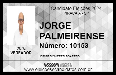 Candidato JORGE PALMEIRENSE 2024 - PIRACAIA - Eleições