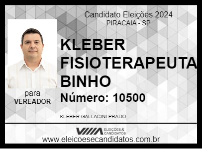 Candidato KLEBER FISIOTERAPEUTA BINHO 2024 - PIRACAIA - Eleições