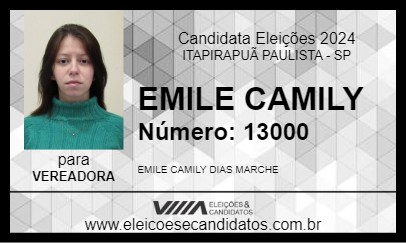 Candidato EMILE CAMILY 2024 - ITAPIRAPUÃ PAULISTA - Eleições