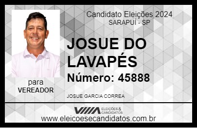 Candidato JOSUE DO LAVAPÉS 2024 - SARAPUÍ - Eleições