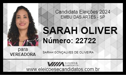 Candidato SARAH OLIVER 2024 - EMBU DAS ARTES - Eleições