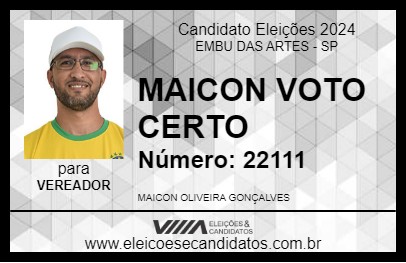 Candidato MAICON VOTO CERTO 2024 - EMBU DAS ARTES - Eleições