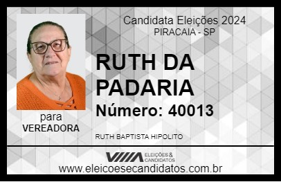 Candidato RUTH DA PADARIA 2024 - PIRACAIA - Eleições