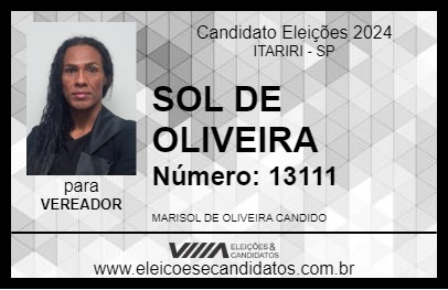 Candidato SOL DE OLIVEIRA 2024 - ITARIRI - Eleições