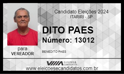 Candidato DITO PAES 2024 - ITARIRI - Eleições