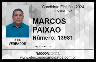 Candidato MARCOS PAIXAO 2024 - ITARIRI - Eleições