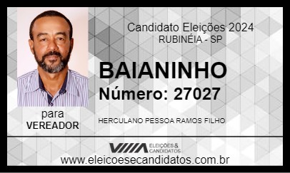 Candidato BAIANINHO 2024 - RUBINÉIA - Eleições