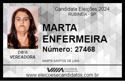 Candidato MARTA ENFERMEIRA 2024 - RUBINÉIA - Eleições