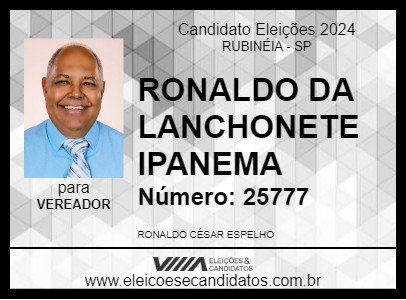 Candidato RONALDO DA LANCHONETE IPANEMA 2024 - RUBINÉIA - Eleições