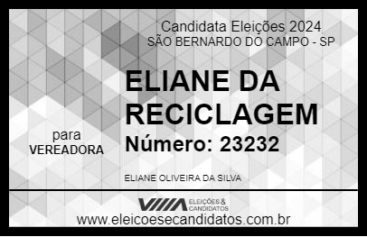 Candidato ELIANE DA RECICLAGEM 2024 - SÃO BERNARDO DO CAMPO - Eleições