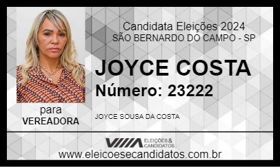 Candidato JOYCE COSTA 2024 - SÃO BERNARDO DO CAMPO - Eleições