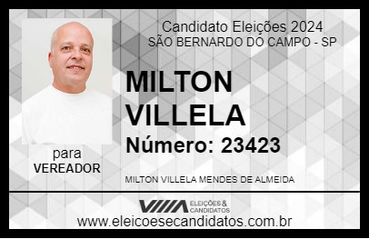 Candidato MILTON VILLELA 2024 - SÃO BERNARDO DO CAMPO - Eleições