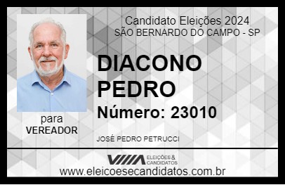 Candidato DIACONO PEDRO 2024 - SÃO BERNARDO DO CAMPO - Eleições