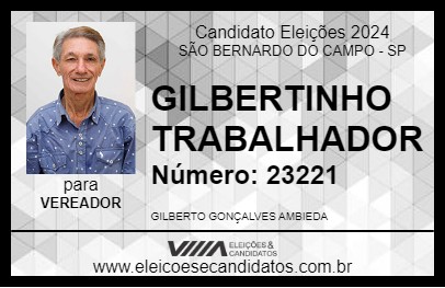 Candidato GILBERTINHO TRABALHADOR 2024 - SÃO BERNARDO DO CAMPO - Eleições