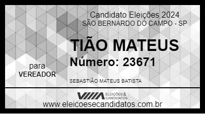 Candidato TIÃO MATEUS 2024 - SÃO BERNARDO DO CAMPO - Eleições