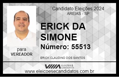 Candidato ERICK DA SIMONE 2024 - AREIAS - Eleições