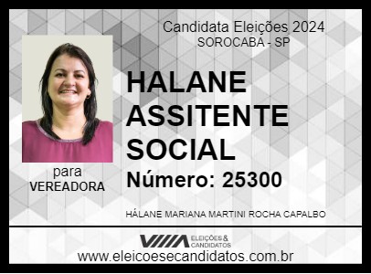 Candidato HALANE ASSITENTE SOCIAL 2024 - SOROCABA - Eleições