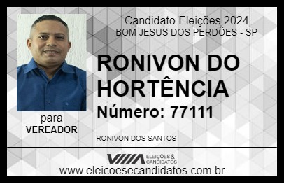 Candidato RONIVON DO HORTÊNCIA 2024 - BOM JESUS DOS PERDÕES - Eleições