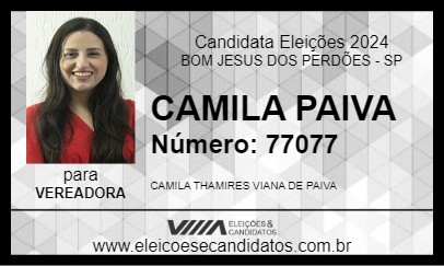 Candidato CAMILA PAIVA 2024 - BOM JESUS DOS PERDÕES - Eleições