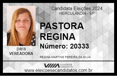 Candidato PASTORA REGINA 2024 - HERCULÂNDIA - Eleições