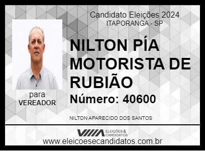 Candidato NILTON PÍA MOTORISTA DE RUBIÃO 2024 - ITAPORANGA - Eleições