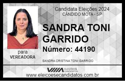 Candidato SANDRA TONI GARRIDO 2024 - CÂNDIDO MOTA - Eleições