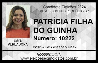 Candidato PATRÍCIA FILHA DO GUINHA 2024 - BOM JESUS DOS PERDÕES - Eleições