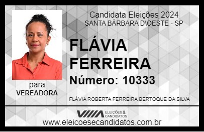 Candidato FLÁVIA FERREIRA DO REALIZE 2024 - SANTA BÁRBARA D\OESTE - Eleições