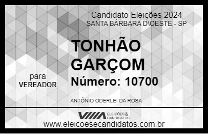 Candidato TONHÃO GARÇOM 2024 - SANTA BÁRBARA D\OESTE - Eleições