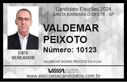 Candidato VALDEMAR PEIXOTO 2024 - SANTA BÁRBARA D\OESTE - Eleições