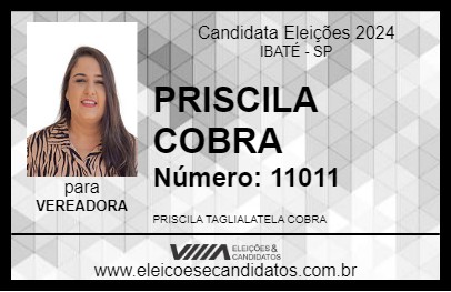 Candidato PRISCILA COBRA 2024 - IBATÉ - Eleições