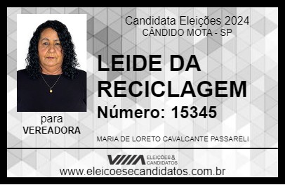 Candidato LEIDE DA RECICLAGEM 2024 - CÂNDIDO MOTA - Eleições