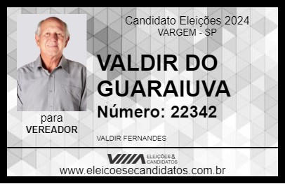 Candidato VALDIR DO GUARAIUVA 2024 - VARGEM - Eleições